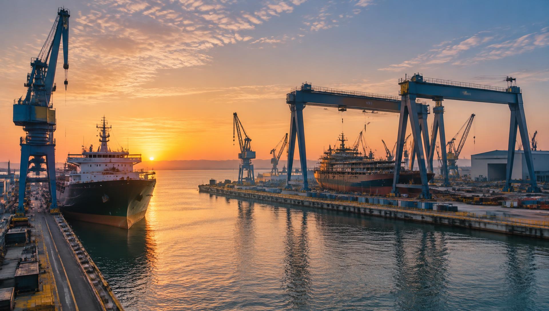 Shipyards, cranes and vessels